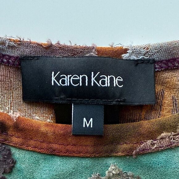 Karen Kane Tie Dye Leaf Print Burnout‎ Shirttail Blouse Top Blue Brown Medium - Picture 11 of 14